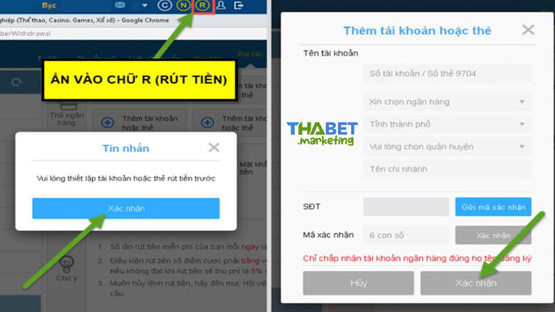 Hướng dẫn chi tiết các bước rút tiền Thabet